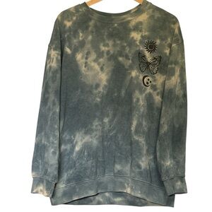 Mighty Fine womens tie dye sweatshirt with butterfly sun & moon graphics medium
